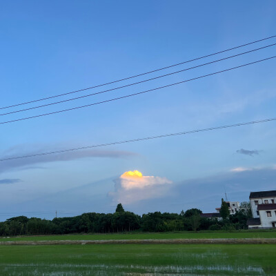 橘子汽水味儿的风和蓝色的落日。壁纸