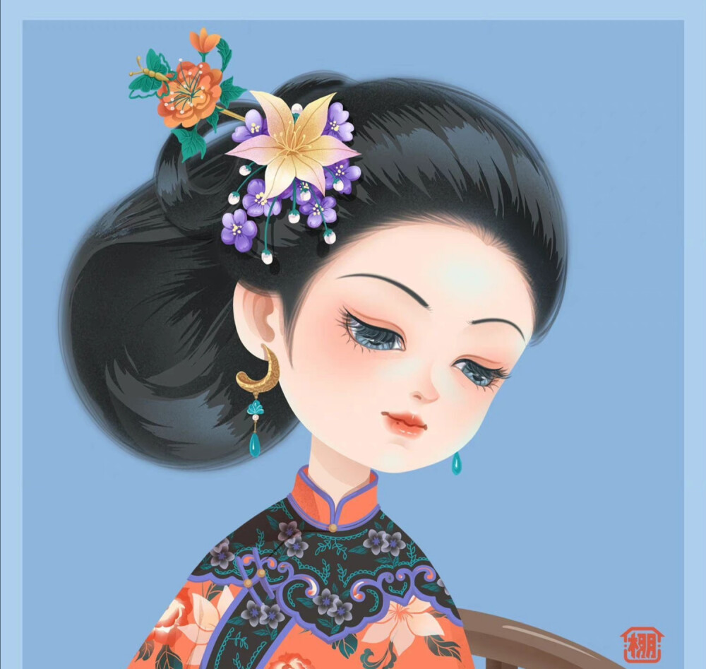 可爱的清代女子头像
插画师：小草棚