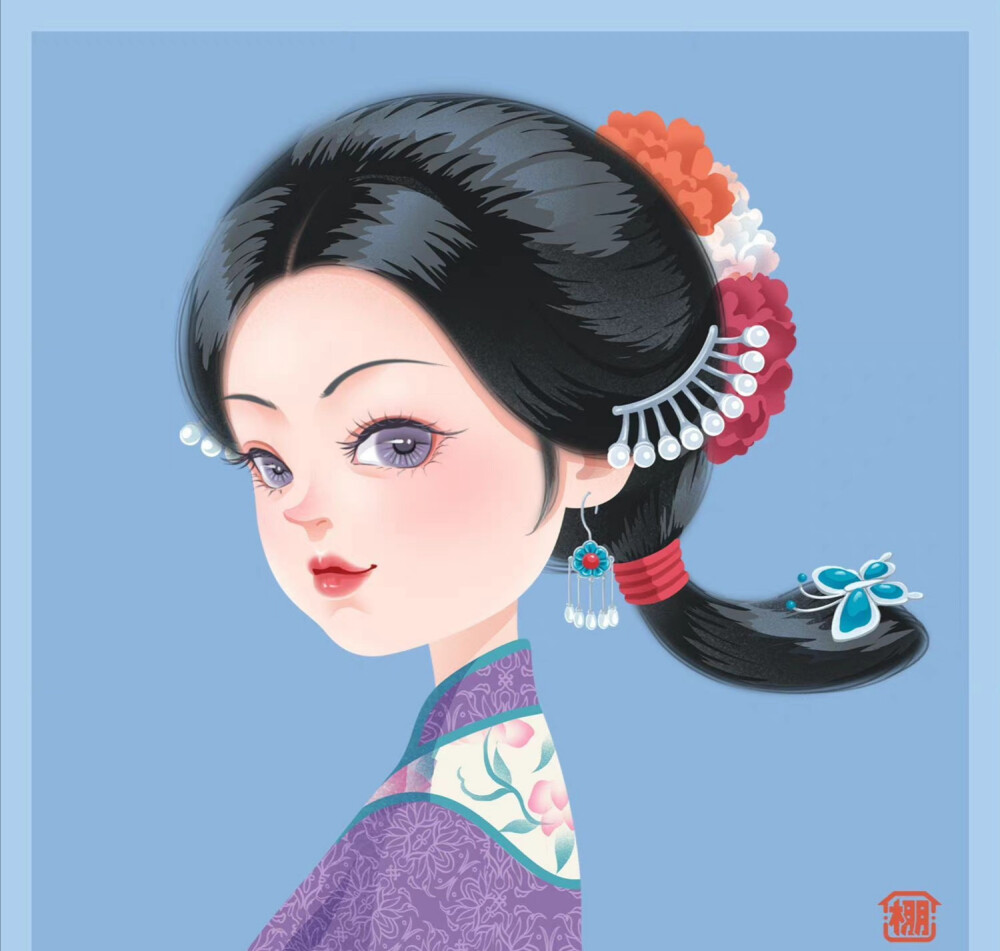 可爱的清代女子头像
插画师：小草棚