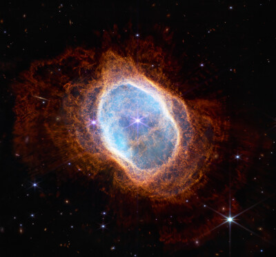 韦布空间望远镜 南天环状星云 Southern Ring Nebula (NIRCam+MIRI )The bright star at the center of NGC 3132. 展示了不同红外波段这个行星状星云的细节 来自https://webbtelescope.org/contents/media/images/20…