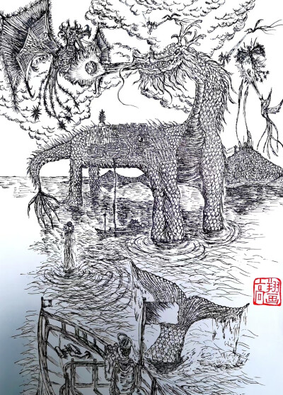 手绘黑白画 作者：高翔（昵称：gb和gx）