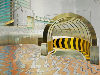 崔洁《停车场入口》，布面油画，150×200cm，2014年作，估价：RMB50万-60万