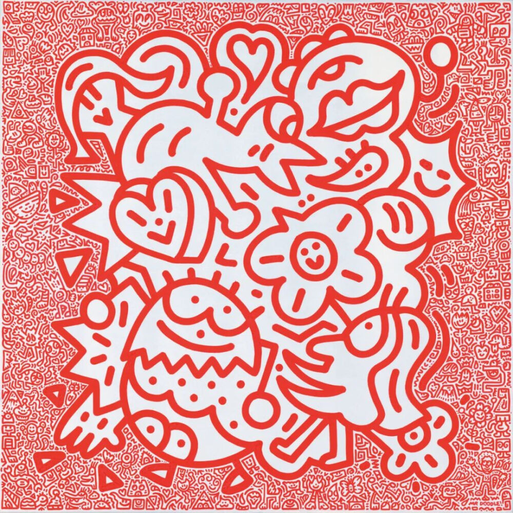 mr doodle《love blast》,布面丙烯,762×762cm,估价:rmb50万