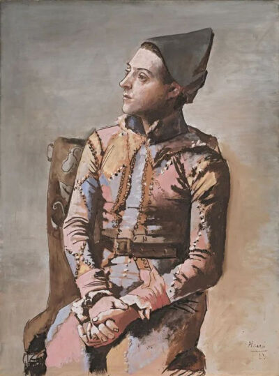 毕加索《Seated Harlequin》，布面油画，130×97cm，1923年