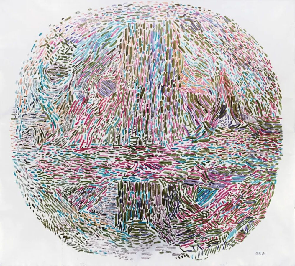 余友涵《抽象 彩圆（三）》，亚克力画布，180×180cm，2016年，估价：320万-520万港元