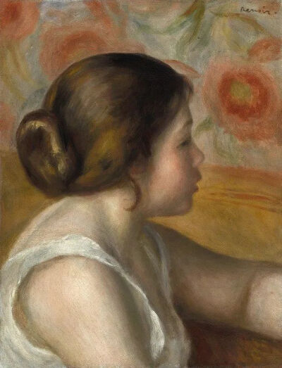 皮耶-奥古斯特·雷诺阿《Head of a Young Woman》，布面油画，43×33cm，1890年
