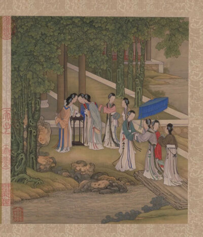 陈枚《月曼清游图》册第七开，绢本设色，37×31.8cm，清代，北京故宫博物院藏
 