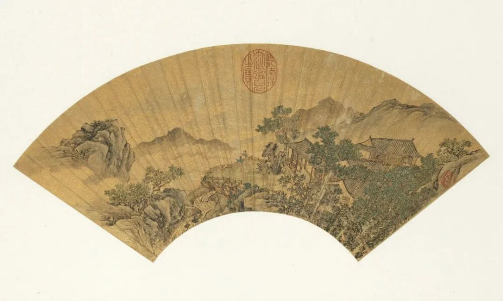 唐寅《乞巧图册页》，扇，纸本设色，16.3×45.4cm，明代，中国台北故宫博物院藏