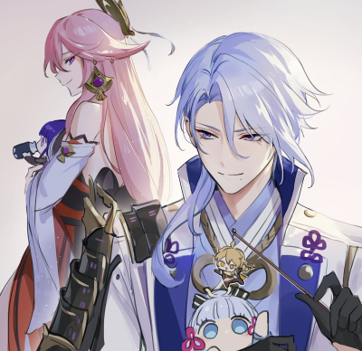 原神 神里绫人 八重神子 神里绫华 雷电影 推特：@waternaeng