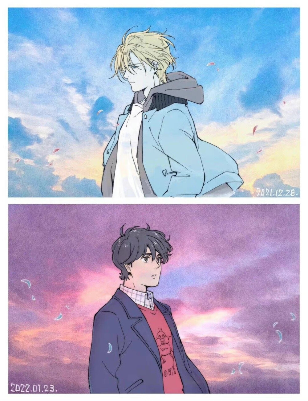 #banana fish#“后来，亚修被送去了医院，还好没伤及致命处，在康复后去找了一直等他的英二，两人在一个很安逸的地方厮守到老。”
黑头发的中年男人放下手中的书，摸了摸旁边邻居家小孩的金发头发。
“亚修长得很好看吗？”
“嗯，他和你一样，有一头很好看的金发。”
恍惚间，他看到他在向自己走来…