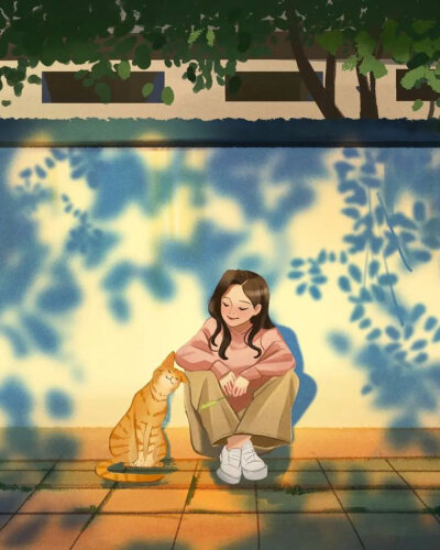 少女与猫咪 插画 By_Gyong.d