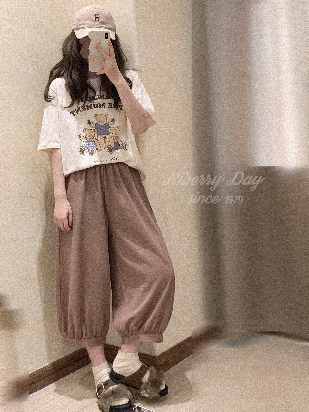 春夏薄款 懒人休闲 麻灰色 咖色 宽松直筒灯笼裤 柔软长裤 W