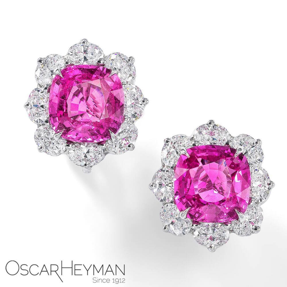 Oscar Heyman 白金耳钉 粉色蓝宝石 钻石 9.28tcw Pink Sapphire Entourage Earrings