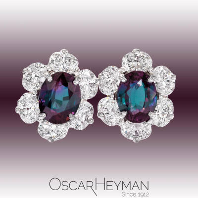 Oscar Heyman 白金耳钉 亚历山大变石 钻石 alexandrite phenomenal gem