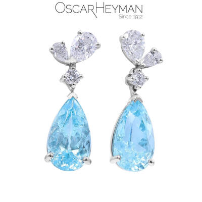 Oscar Heyman 白金耳坠 帕拉依巴碧玺 钻石 Platinum Paraiba Tourmaline Diamond Earrings