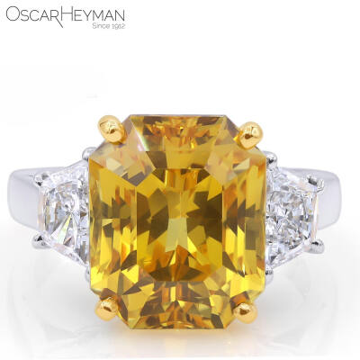 Oscar Heyman 白金戒指 黄色蓝宝石 钻石 Gold Platinum Yellow Sapphire Diamond Ring