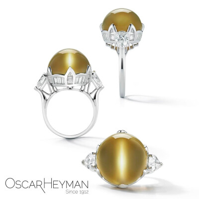 Oscar Heyman 白金戒指 猫眼金绿石 25ct Cat's Eye Chrysoberyl Ring