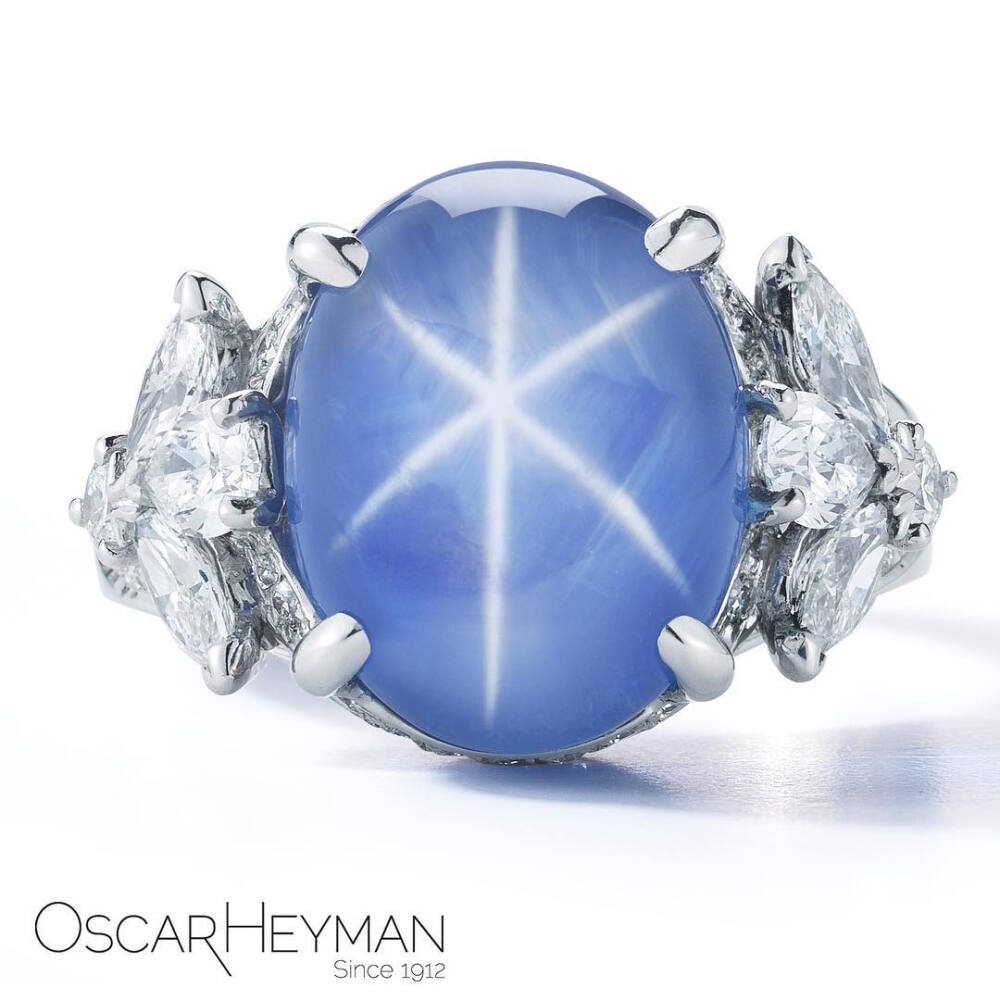 Oscar Heyman 白金戒指 星光蓝宝石 钻石 Star Sapphire's phenomenon