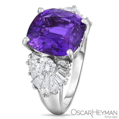 Oscar Heyman 白金戒指 紫色蓝宝石 未加热 Unheated 9.88ct Cushion Purple Sapphire Ring