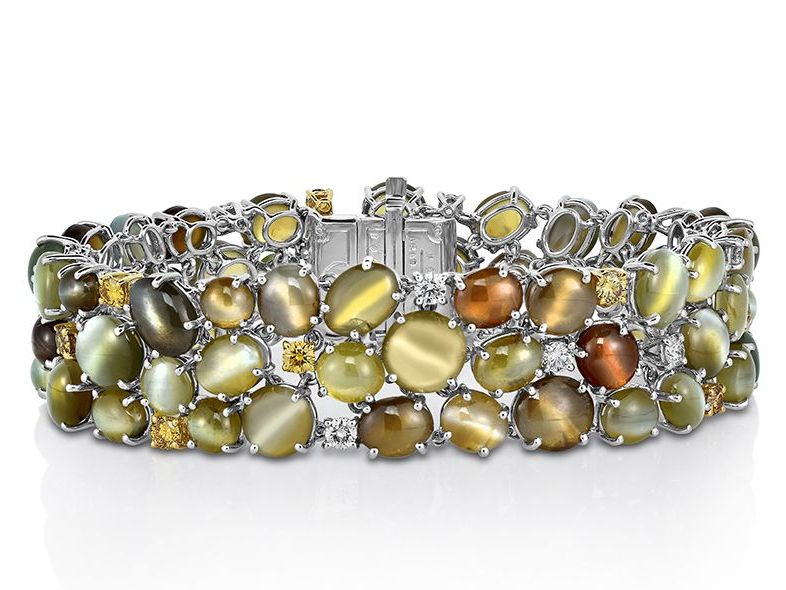 Oscar Heyman 白金手链 猫眼金绿石 钻石 Platinum bracelet featuring cat's-eye Chrysoberyl accented with Diamonds