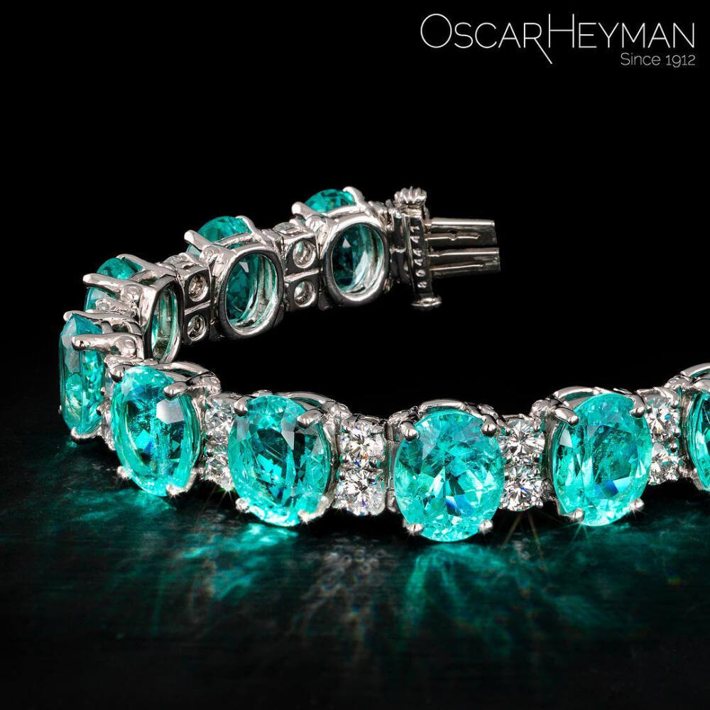 Oscar Heyman 白金手链 电光霓虹帕拉依巴碧玺 Electric 40ct Paraiba Bracelet