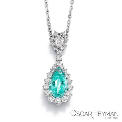 Oscar Heyman 白金项链吊坠 梨形 帕拉依巴碧玺 钻石 Pear Shaped Paraiba Pendant