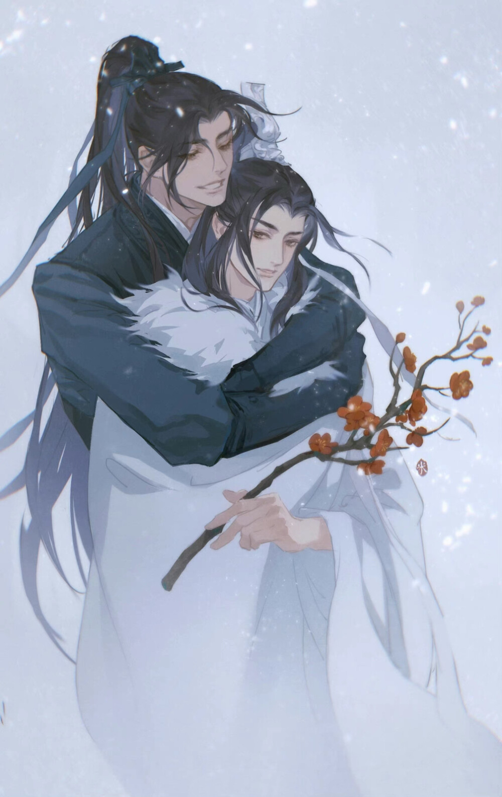 #二哈与他的白猫师尊# 憨憨狗子和他的温柔猫猫。好暖，冬天一个拥抱就够了[抱一抱]
Cr：暗月寺明明 