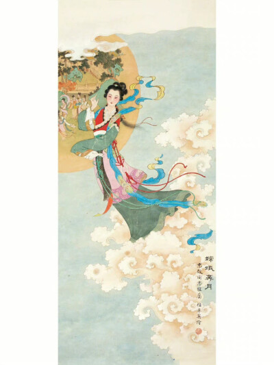 任率英（1911-1989），从艺60余年，擅工笔重彩人物画，题材大都取材于中国历史故事、古典小说、传统戏曲、古典诗词。 ​​​