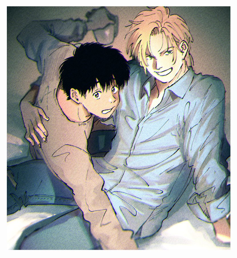 [cp]#banana fish# ずず太太绘制的亚修英二日常更新，哭到流泪 [泪][泪][泪]平行世界的幸福的他们
(twi:zz_bnn ?） ???[/cp]
叶不羞羞羞羞羞羞