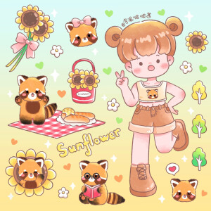 小熊猫与向日葵 (●'◡'●)