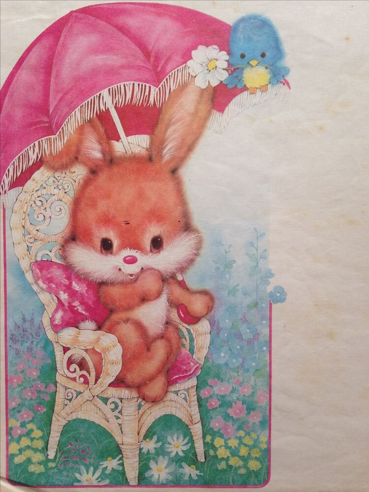 古早贺卡上的可爱小动物插画橘兔（一）