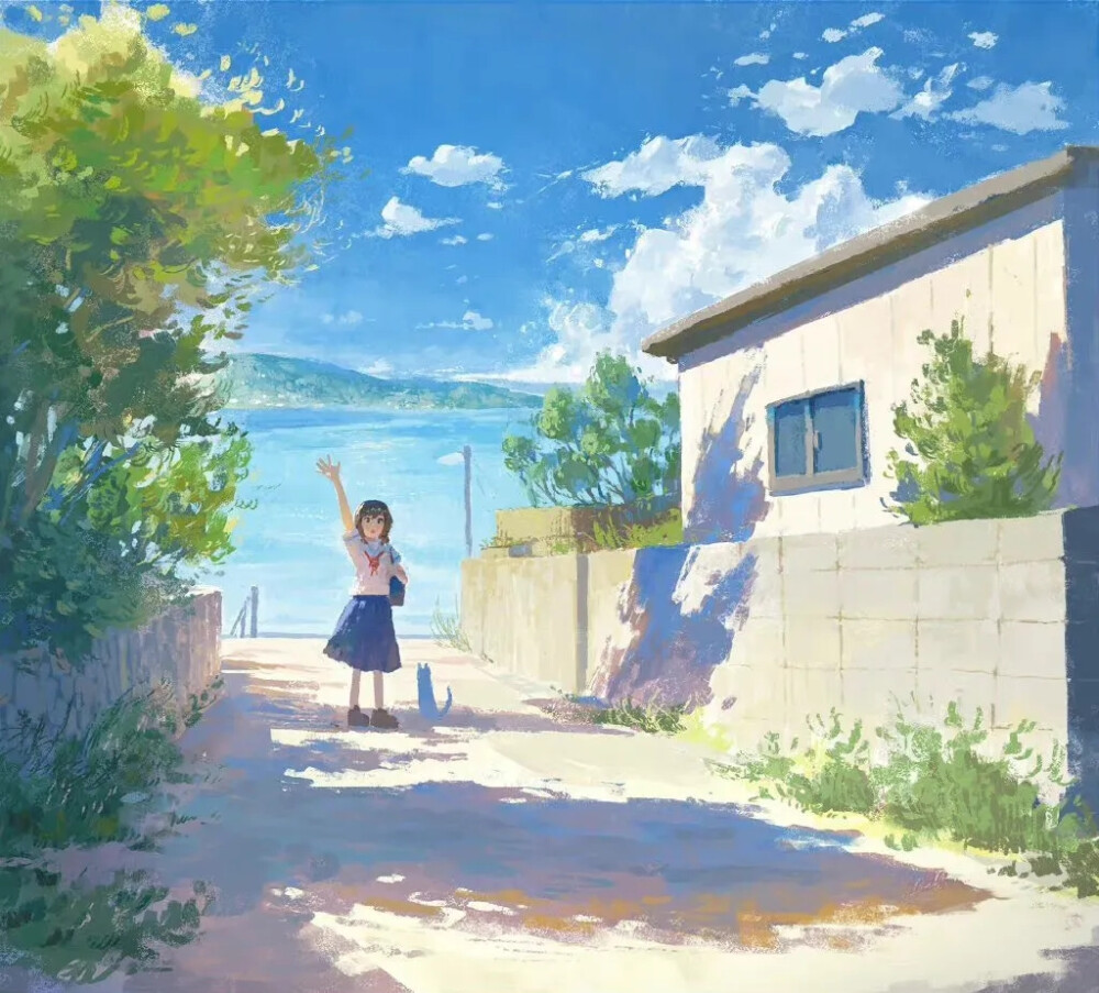 画师：fjsmu，油画，乡村风景，少女的日常生活