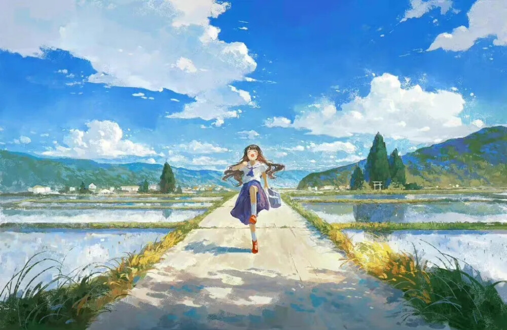 画师：fjsmu，油画，乡村风景，少女的日常生活