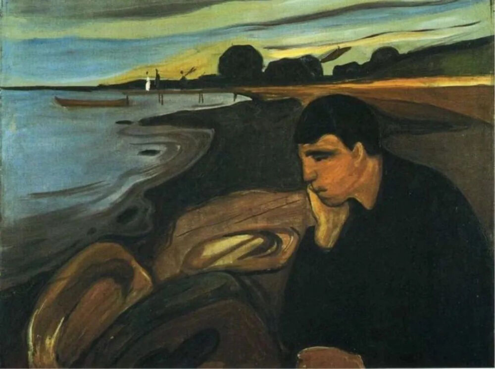 爱德华·蒙克《Melancholy》，布面油画，72×98cm，1894年