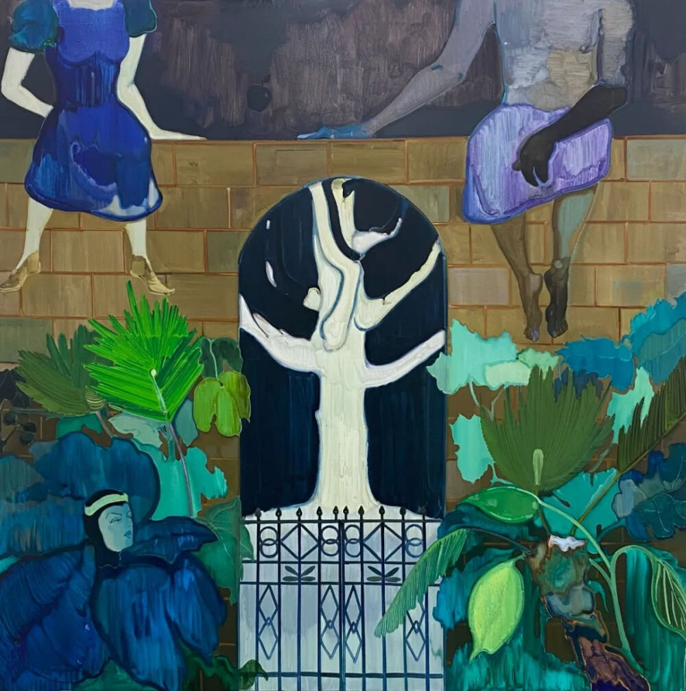 汪一《黑苹果》，布面油画，200×200cm，2022年