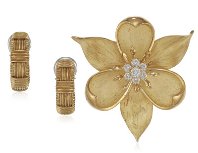 Tiffany 蒂芙尼 黄金套装 钻石 胸针4.5 x 4.4厘米 耳环2.2 x 0.6厘米 0.1375万美元