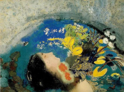 奥迪隆·雷东（Odilon Redon）《奥菲莉亚》，蜡笔画，22×30cm，1903年