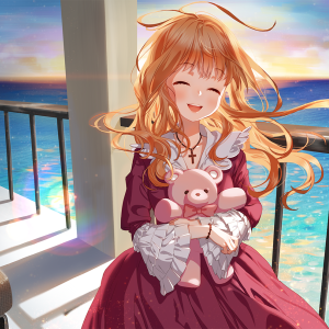 活泼可爱抱着布娃娃的二次元美少女插画