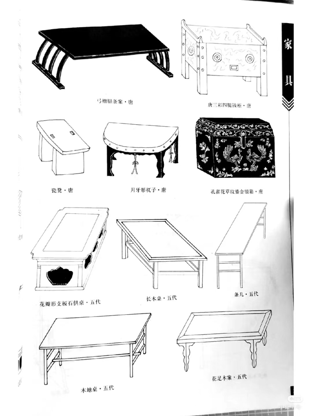 唐代由于高式桌、椅普遍使用,有了梁柱式框架结构,引起许多家具的变化。椅子多为盘坐
式,造型简单稚拙,观赏性不强,处于高式家具的初始阶段。
宋元时期,高式家具得到了较快发展,形制不断完善,桌、椅、几、架造型美观,较少雕琢
彩绘,显得素雅端庄,使家具更具观赏价值