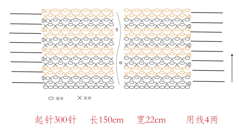 这是一款由美丽诺羊毛线钩织的一款双色围巾，这款围巾好看大方，舒适柔软。钩织方法简单，适合新手编织。适合男女佩戴。