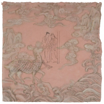 
彭薇《碎片-再一次2年后的1小时41分》，彩墨、麻纸，38×38cm，2022年，图片来源：耿画廊