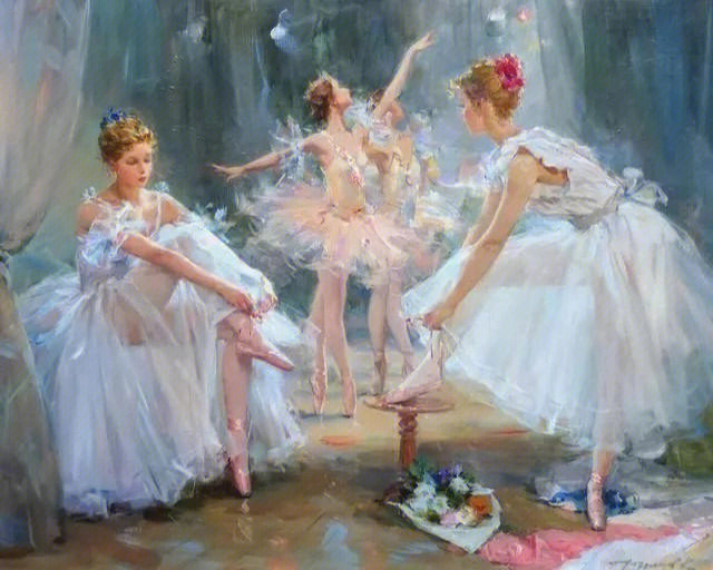 康斯坦丁·拉祖莫夫（Konstantin Razumov）芭蕾舞油画作品欣赏。康斯坦丁·拉祖莫夫1974年出生于莫斯科，他擅长于描绘女性，尤其画乌克兰美女，偶尔也画一些异域风情，人物以逼真的细节绘制，所作人物画大多五官精致有神、美丽迷人。目前，拉祖莫夫在莫斯科生活和工作。