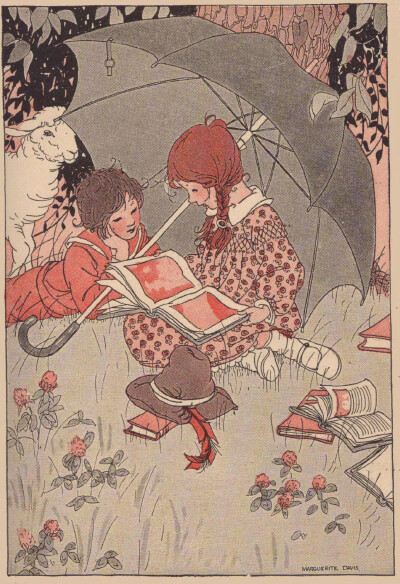 1925年美国插画家Marguerite Davis为《The Field Fourth Reader》绘制的童趣插图。 