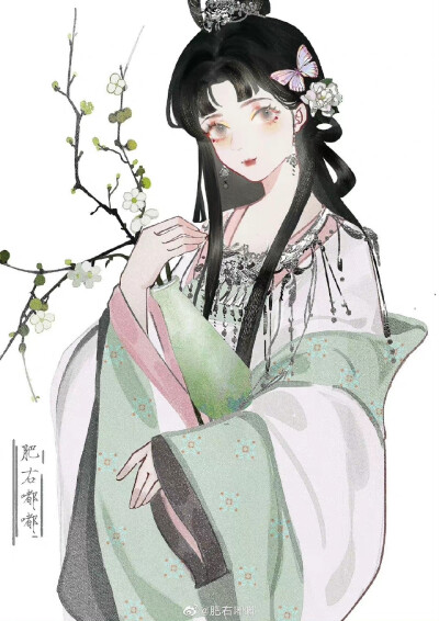 恰似人间惊鸿客，墨染星辰云水间
古风人物插画（画师@肥右嘟嘟 ）
#古风插画# ​​​