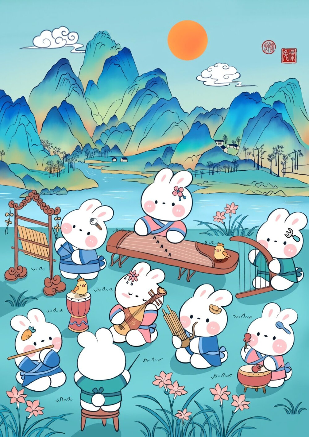 兔子小镇节日气息 插画师兔漂dora