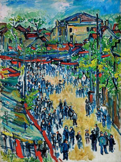 刘海粟《上海庙会》，布面油画，80×61cm，1962年，估价：3800万-4800万元人民币