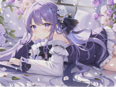 紫色公主裙＋玫瑰头饰＋女团头