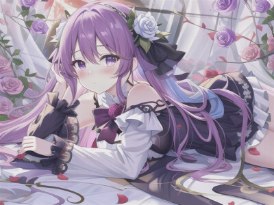 紫色公主裙＋玫瑰头饰＋女团头