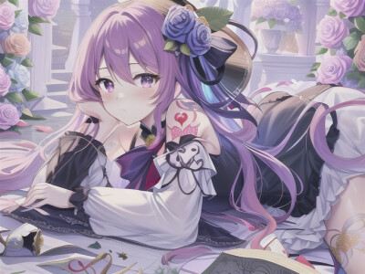 紫色公主裙＋玫瑰头饰＋女团头