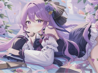 紫色公主裙＋玫瑰头饰＋女团头